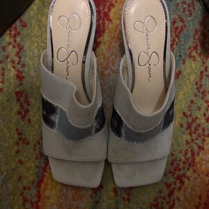 Jessica Simpson Cream and Black Mules